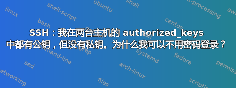 SSH：我在两台主机的 authorized_keys 中都有公钥，但没有私钥。为什么我可以不用密码登录？