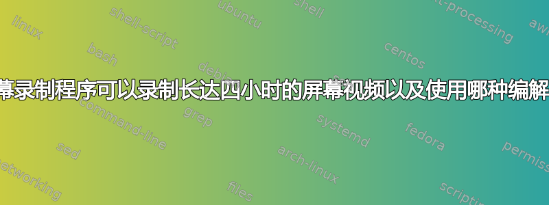 哪个屏幕录制程序可以录制长达四小时的屏幕视频以及使用哪种编解码器？