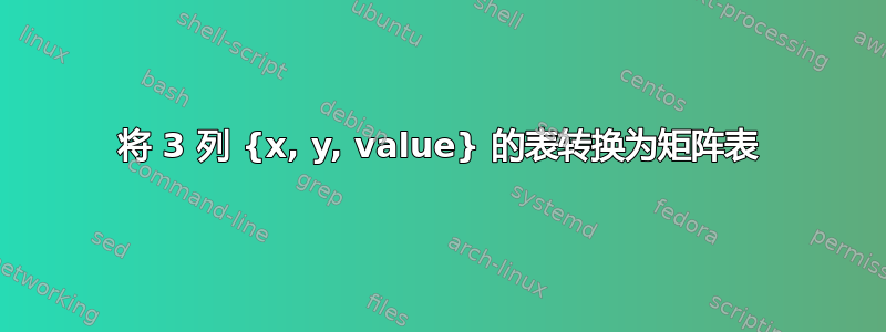 将 3 列 {x, y, value} 的表转换为矩阵表