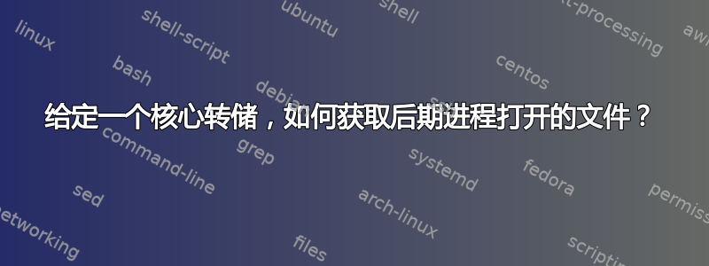 给定一个核心转储，如何获取后期进程打开的文件？