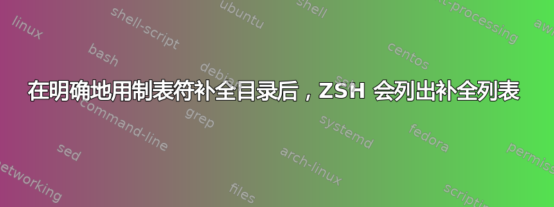 在明确地用制表符补全目录后，ZSH 会列出补全列表