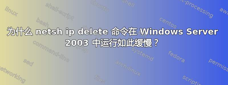 为什么 netsh ip delete 命令在 Windows Server 2003 中运行如此缓慢？