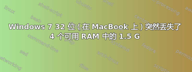 Windows 7 32 位（在 MacBook 上）突然丢失了 4 个可用 RAM 中的 1.5 G