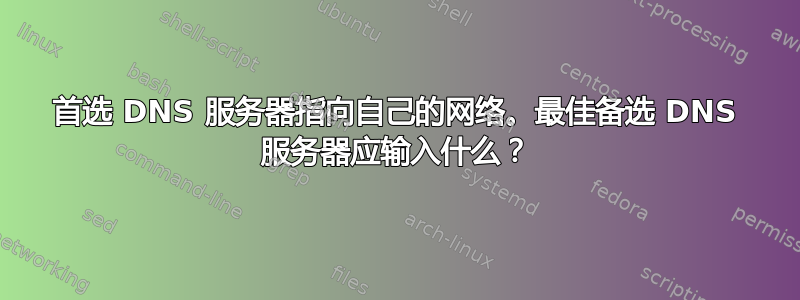 首选 DNS 服务器指向自己的网络。最佳备选 DNS 服务器应输入什么？