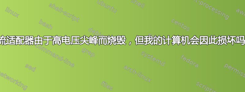 交流适配器由于高电压尖峰而烧毁，但我的计算机会因此损坏吗？