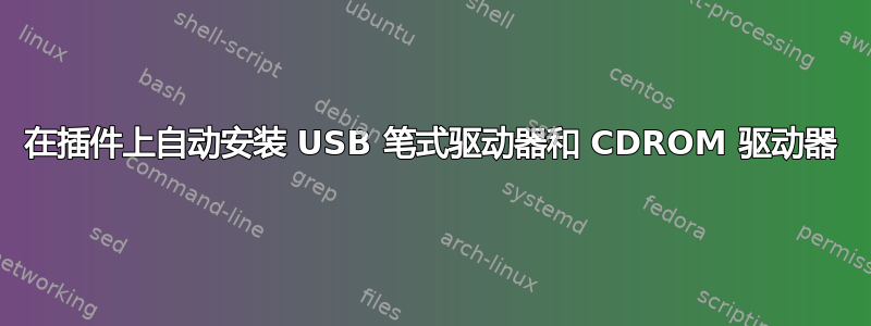 在插件上自动安装 USB 笔式驱动器和 CDROM 驱动器