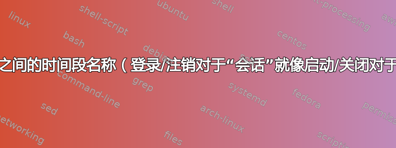 启动和关闭之间的时间段名称（登录/注销对于“会话”就像启动/关闭对于???一样）