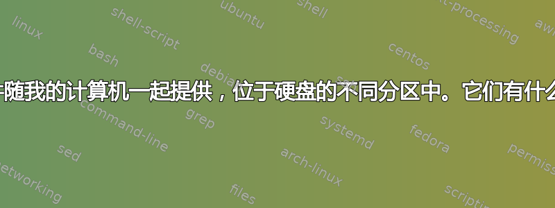 这些文件随我的计算机一起提供，位于硬盘的不同分区中。它们有什么用处？