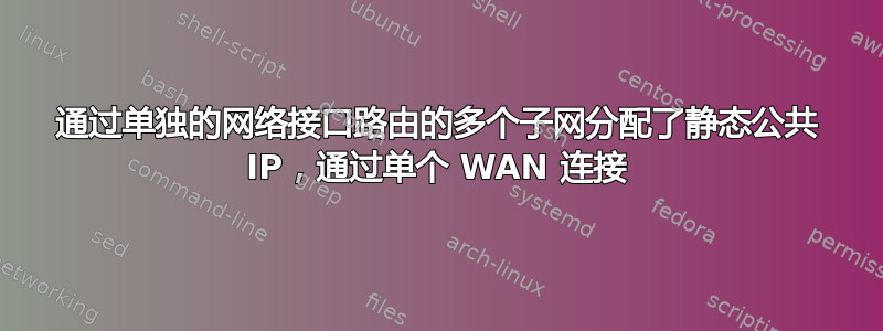 通过单独的网络接口路由的多个子网分配了静态公共 IP，通过单个 WAN 连接