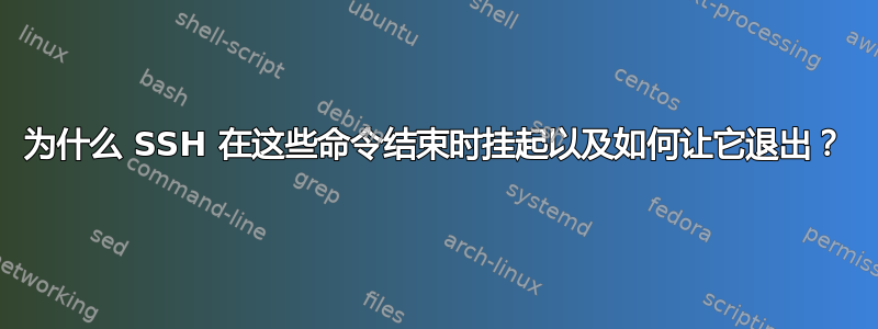 为什么 SSH 在这些命令结束时挂起以及如何让它退出？