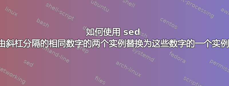 如何使用 sed 将由斜杠分隔的相同数字的两个实例替换为这些数字的一个实例？