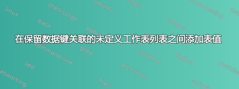 在保留数据键关联的未定义工作表列表之间添加表值