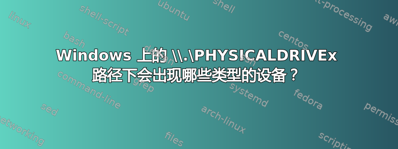 Windows 上的 \\.\PHYSICALDRIVEx 路径下会出现哪些类型的设备？