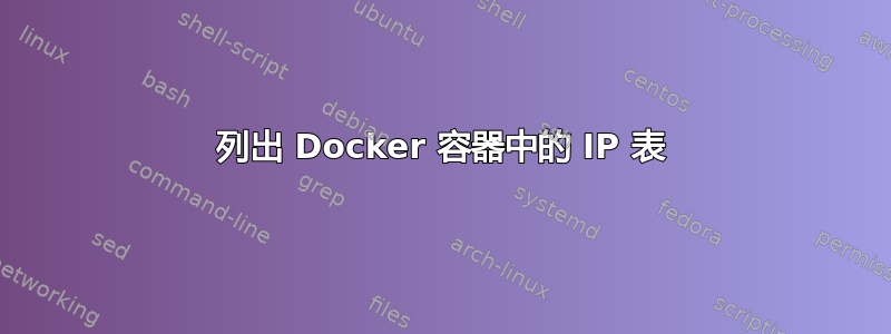 列出 Docker 容器中的 IP 表