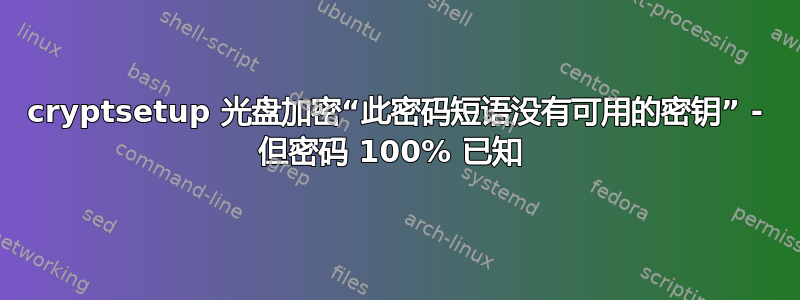 cryptsetup 光盘加密“此密码短语没有可用的密钥” - 但密码 100% 已知 