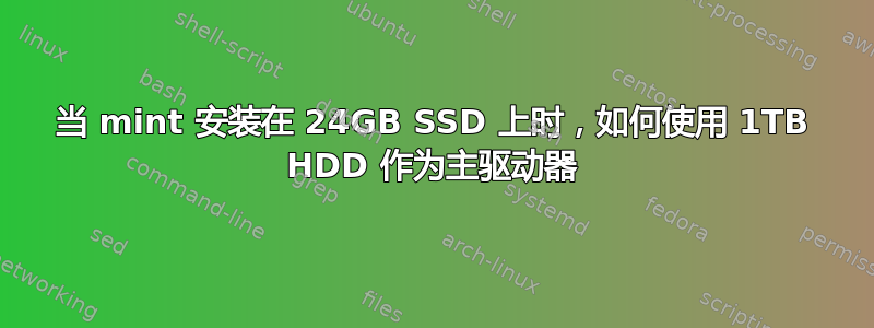 当 mint 安装在 24GB SSD 上时，如何使用 1TB HDD 作为主驱动器