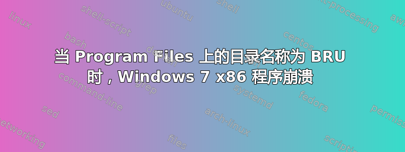 当 Program Files 上的目录名称为 BRU 时，Windows 7 x86 程序崩溃