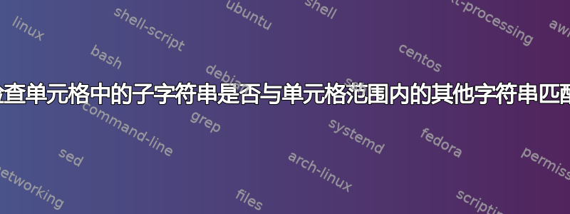 检查单元格中的子字符串是否与单元格范围内的其他字符串匹配