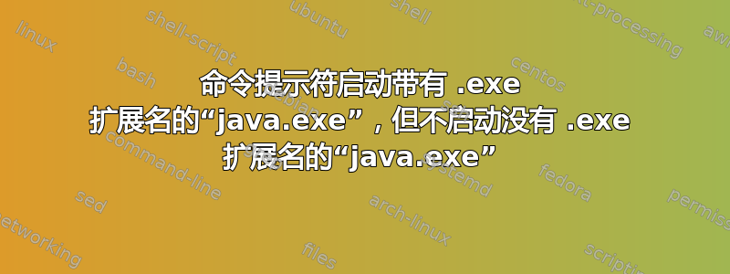 命令提示符启动带有 .exe 扩展名的“java.exe”，但不启动没有 .exe 扩展名的“java.exe”