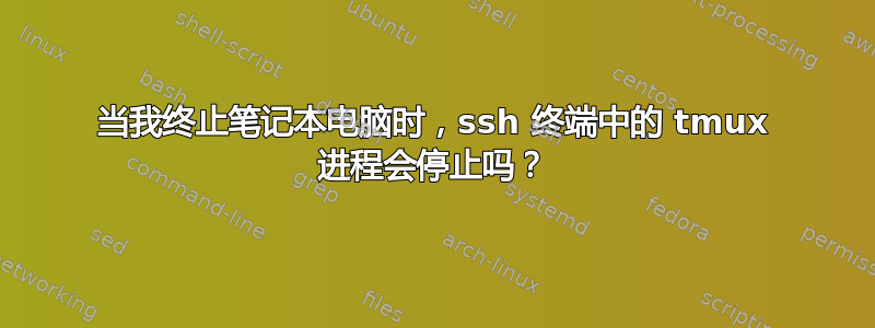 当我终止笔记本电脑时，ssh 终端中的 tmux 进程会停止吗？