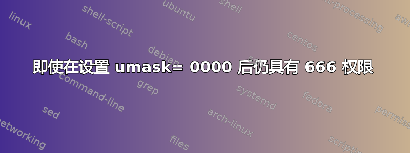 即使在设置 umask= 0000 后仍具有 666 权限