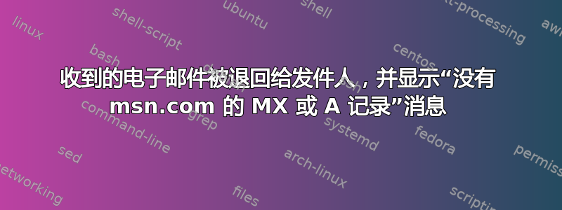 收到的电子邮件被退回给发件人，并显示“没有 msn.com 的 MX 或 A 记录”消息