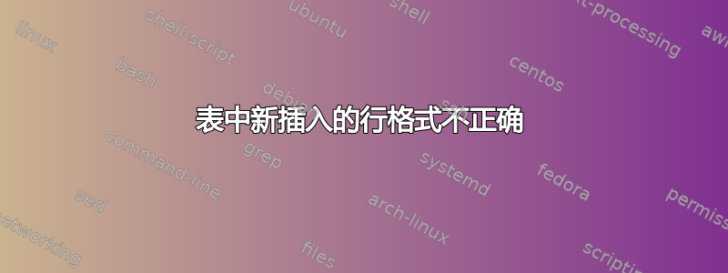 表中新插入的行格式不正确