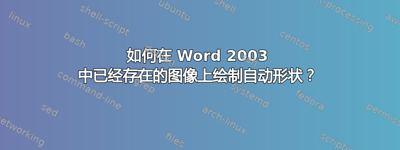 如何在 Word 2003 中已经存在的图像上绘制自动形状？