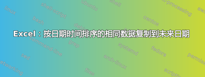 Excel：按日期时间排序的相同数据复制到未来日期