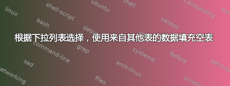 根据下拉列表选择，使用来自其他表的数据填充空表