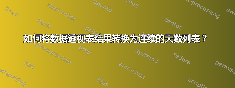 如何将数据透视表结果转换为连续的天数列表？