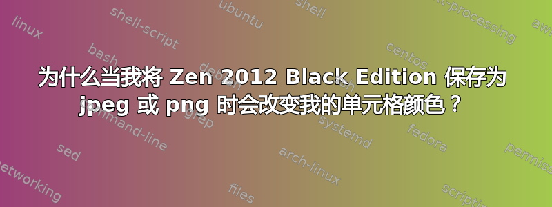 为什么当我将 Zen 2012 Black Edition 保存为 jpeg 或 png 时会改变我的单元格颜色？