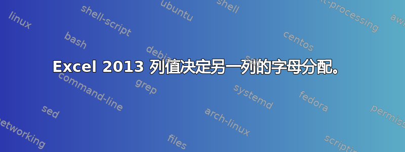 Excel 2013 列值决定另一列的字母分配。