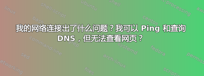 我的网络连接出了什么问题？我可以 Ping 和查询 DNS，但无法查看网页？