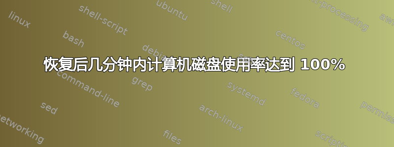 恢复后几分钟内计算机磁盘使用率达到 100%