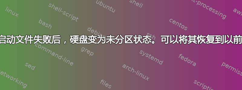 尝试创建可启动文件失败后，硬盘变为未分区状态。可以将其恢复到以前的状态吗？