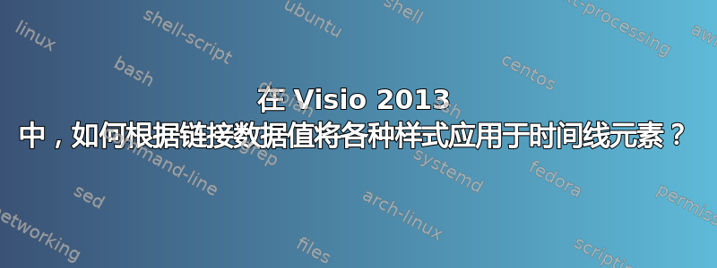 在 Visio 2013 中，如何根据链接数据值将各种样式应用于时间线元素？