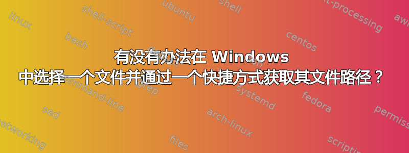 有没有办法在 Windows 中选择一个文件并通过一个快捷方式获取其文件路径？