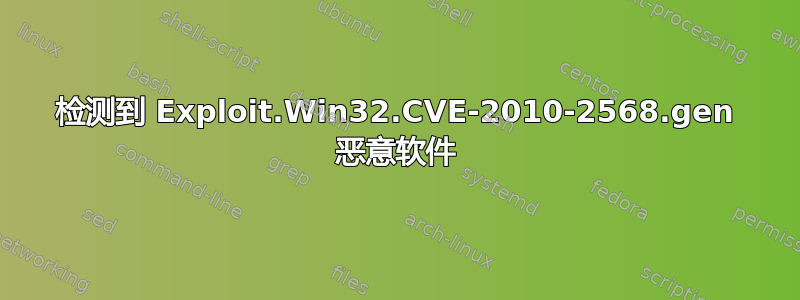 检测到 Exploit.Win32.CVE-2010-2568.gen 恶意软件