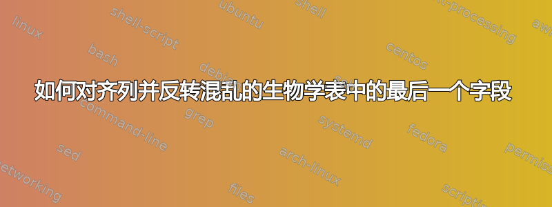 如何对齐列并反转混乱的生物学表中的最后一个字段