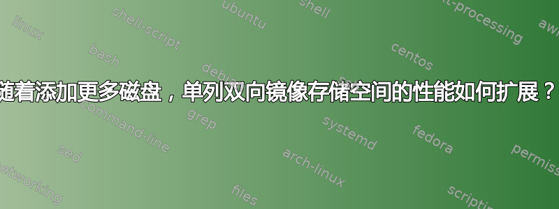 随着添加更多磁盘，单列双向镜像存储空间的性能如何扩展？