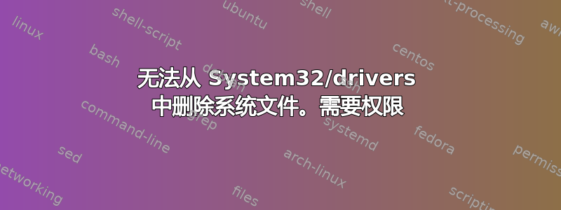 无法从 System32/drivers 中删除系统文件。需要权限