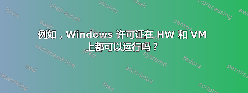 例如，Windows 许可证在 HW 和 VM 上都可以运行吗？