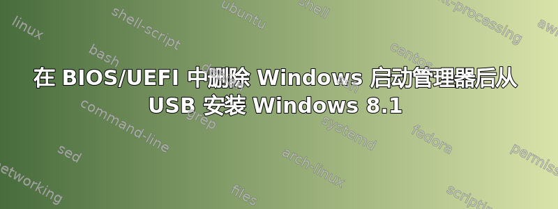 在 BIOS/UEFI 中删除 Windows 启动管理器后从 USB 安装 Windows 8.1