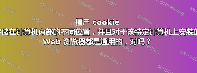 僵尸 cookie 显然存储在计算机内部的不同位置，并且对于该特定计算机上安装的所有 Web 浏览器都是通用的，对吗？