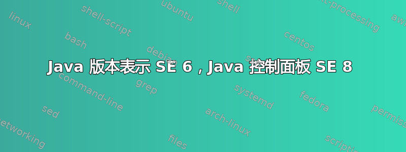 Java 版本表示 SE 6，Java 控制面板 SE 8