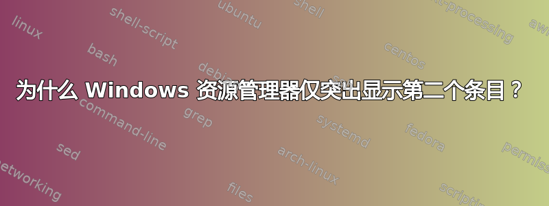 为什么 Windows 资源管理器仅突出显示第二个条目？