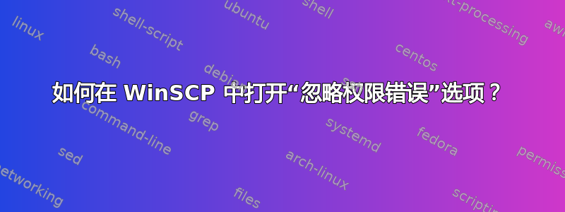 如何在 WinSCP 中打开“忽略权限错误”选项？