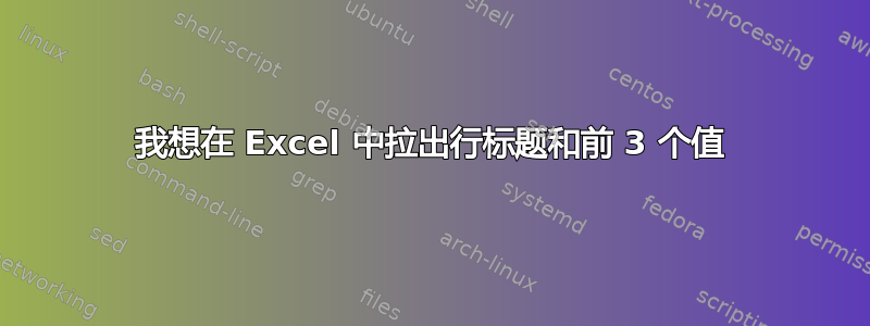 我想在 Excel 中拉出行标题和前 3 个值