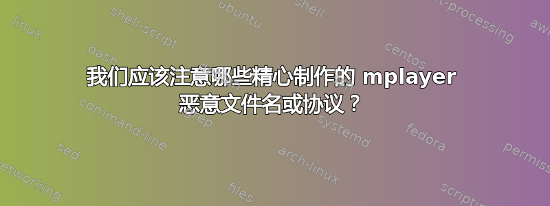 我们应该注意哪些精心制作的 mplayer 恶意文件名或协议？